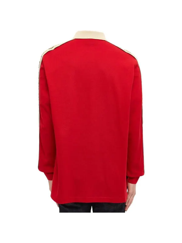 Рубашка поло Gucci Long Sleeve Polo with Interlocking G Stripe — изображение 4 из 4, красный