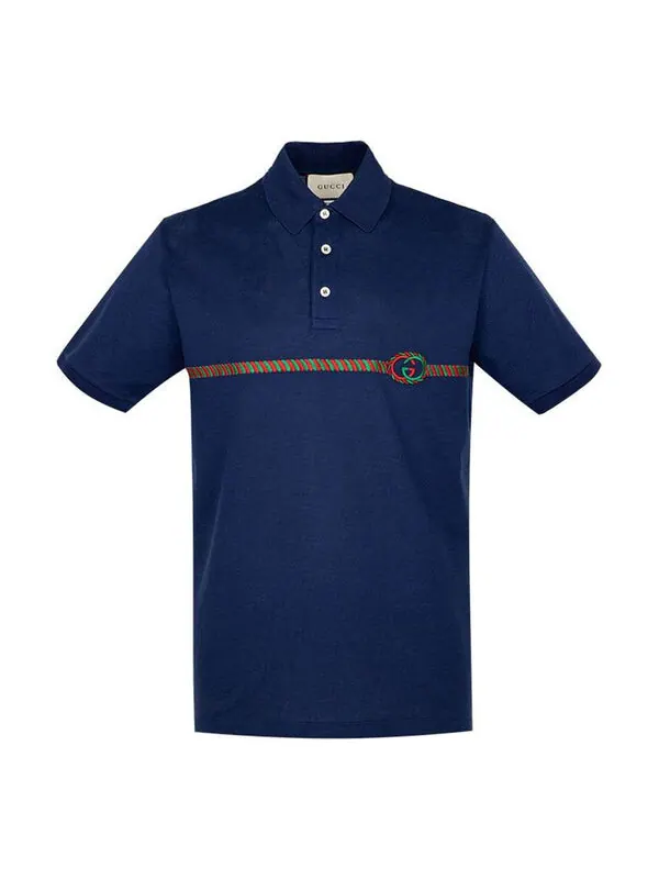 Рубашка поло Gucci logo-embroidered polo shirt 'navy' — изображение 1 из 4, темно-синий