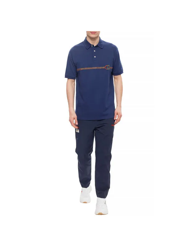 Рубашка поло Gucci logo-embroidered polo shirt 'navy' — изображение 3 из 4, темно-синий