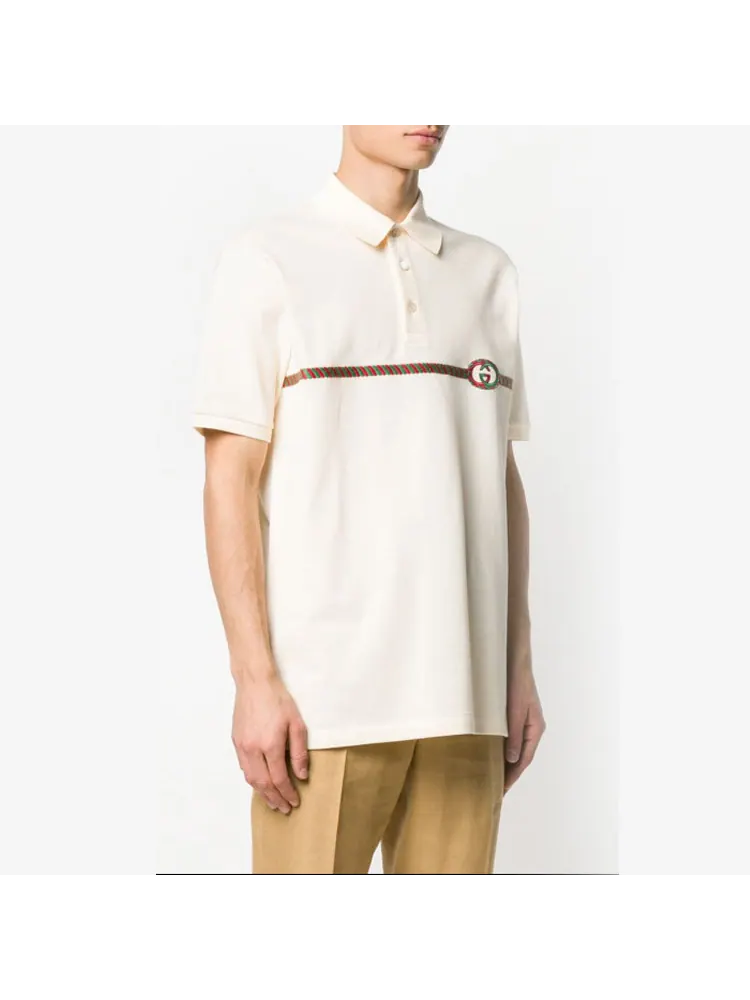 Футболка-поло Gucci GG Embroidered, мужская, кремовая — изображение 3 из 4, бежевый