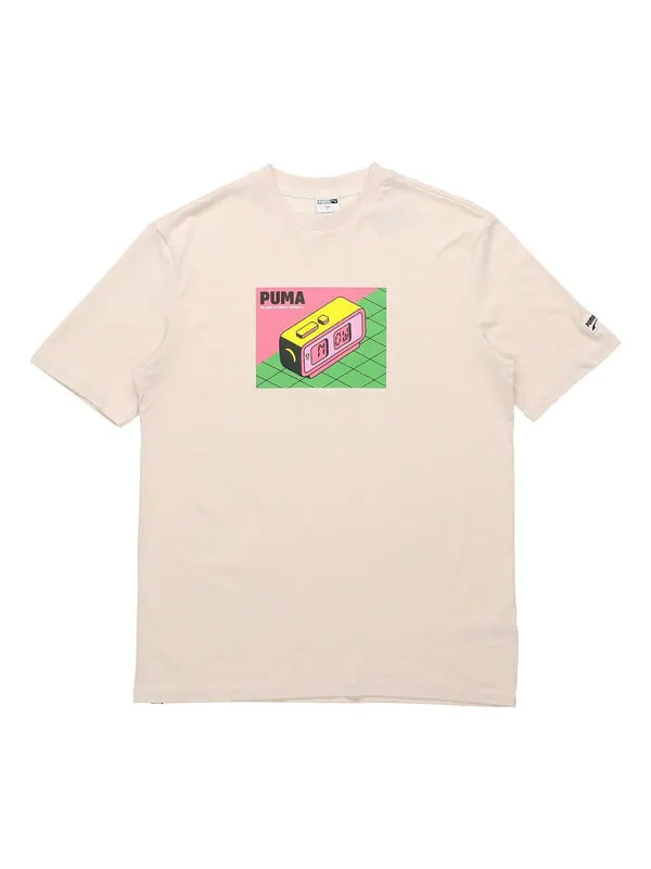 Футболка downtown graphic tee 'beige pink green' Puma — изображение 1 из 3, бежевый/розовый/зеленый
