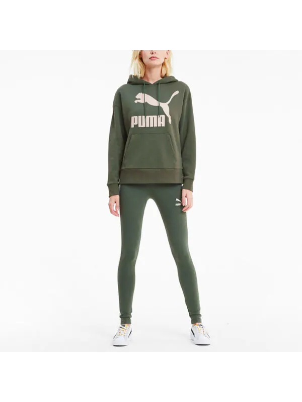 Толстовка classics logo hoodie 'olive green white' Puma — изображение 3 из 4, оливковый зеленый/белый