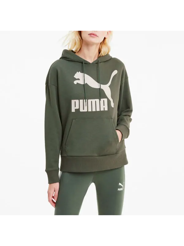 Толстовка classics logo hoodie 'olive green white' Puma — изображение 4 из 4, оливковый зеленый/белый