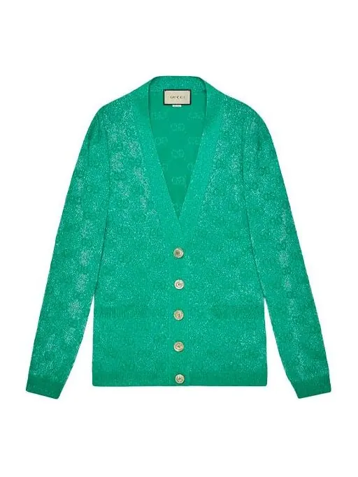 Кардиган Gucci GG Sparkling Wool Cardigan, женский, с блеском — изображение 1 из 4, мятный