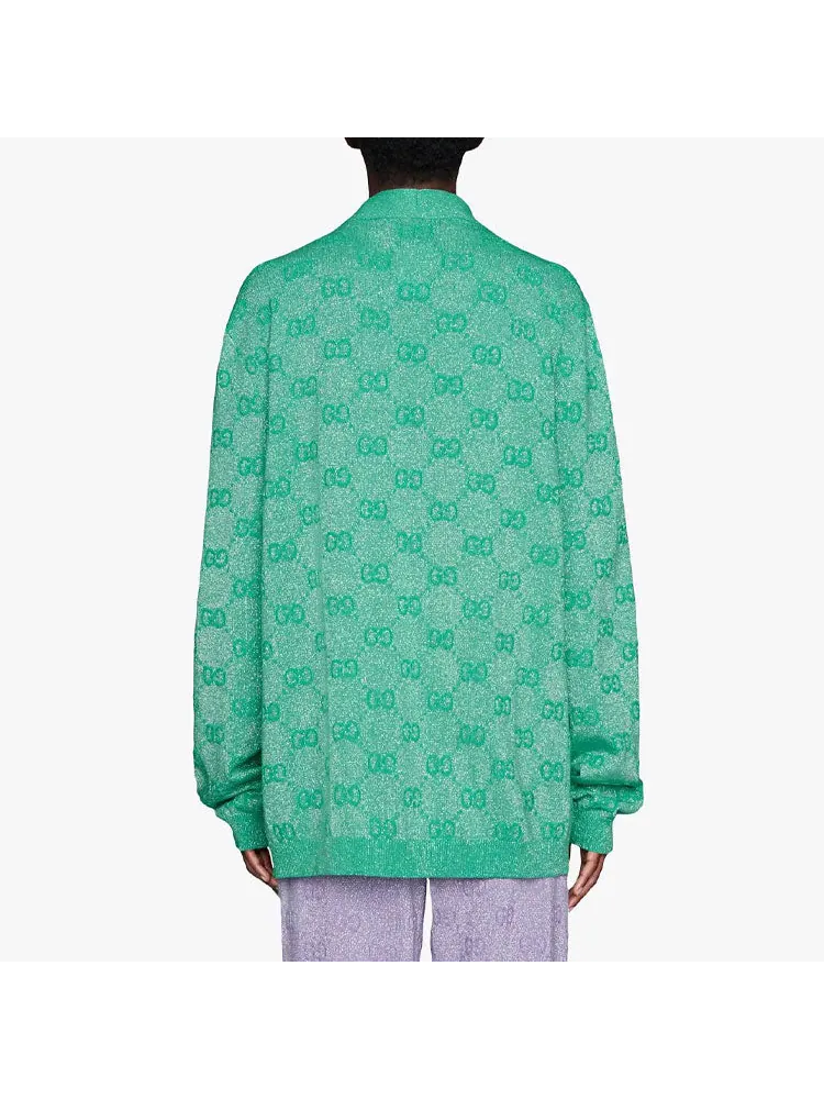 Кардиган Gucci GG Sparkling Wool Cardigan, женский, с блеском — изображение 3 из 4, мятный