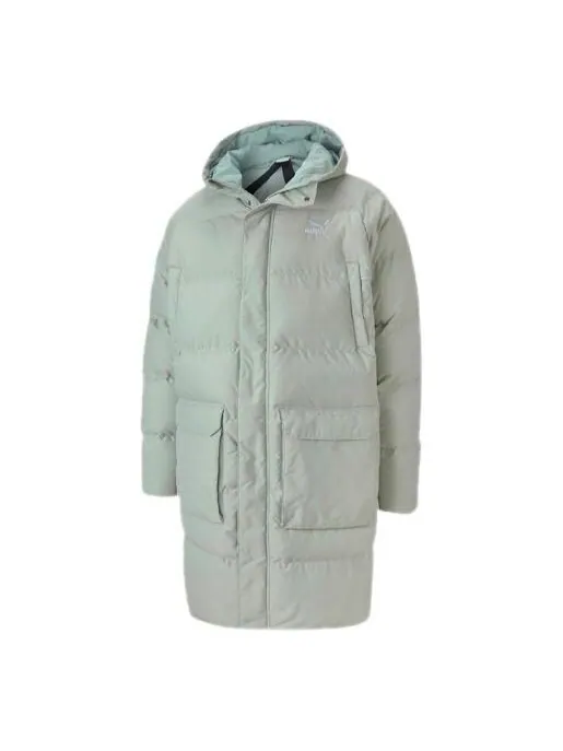 Куртка classics long down jacket 'grey green' Puma — изображение 1 из 4, серый/зеленый