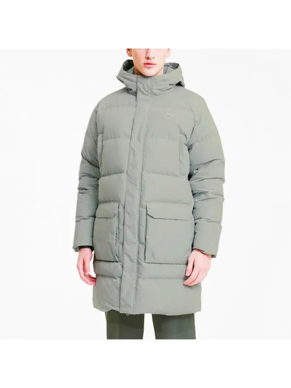 Куртка classics long down jacket 'grey green' Puma — изображение 3 из 4, серый/зеленый