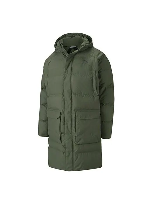 Куртка classics long down jacket 'army green' Puma — изображение 1 из 4, зеленый