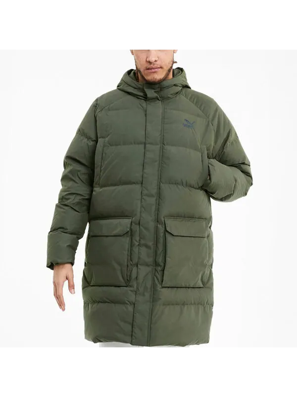 Куртка classics long down jacket 'army green' Puma — изображение 3 из 4, зеленый