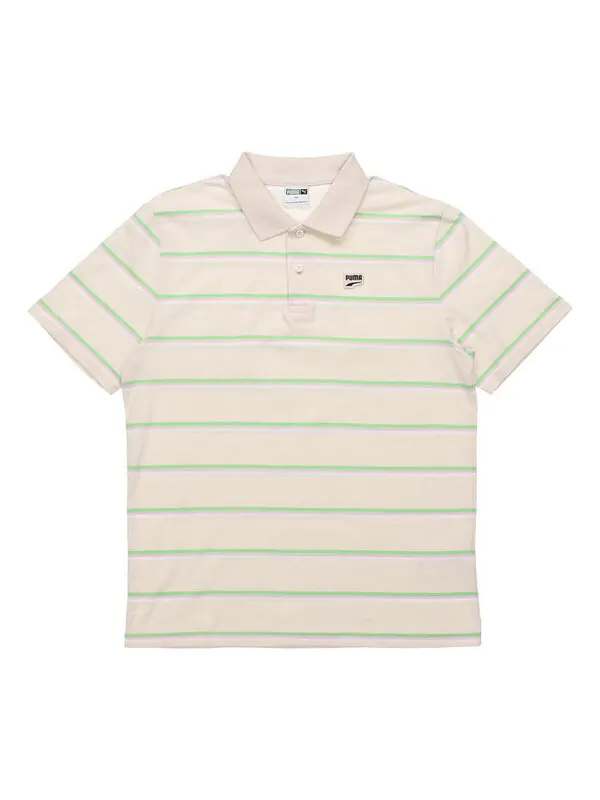 Рубашка поло downtown stripe polo tee shirt 'beige' Puma — изображение 1 из 4, бежевый/зеленый