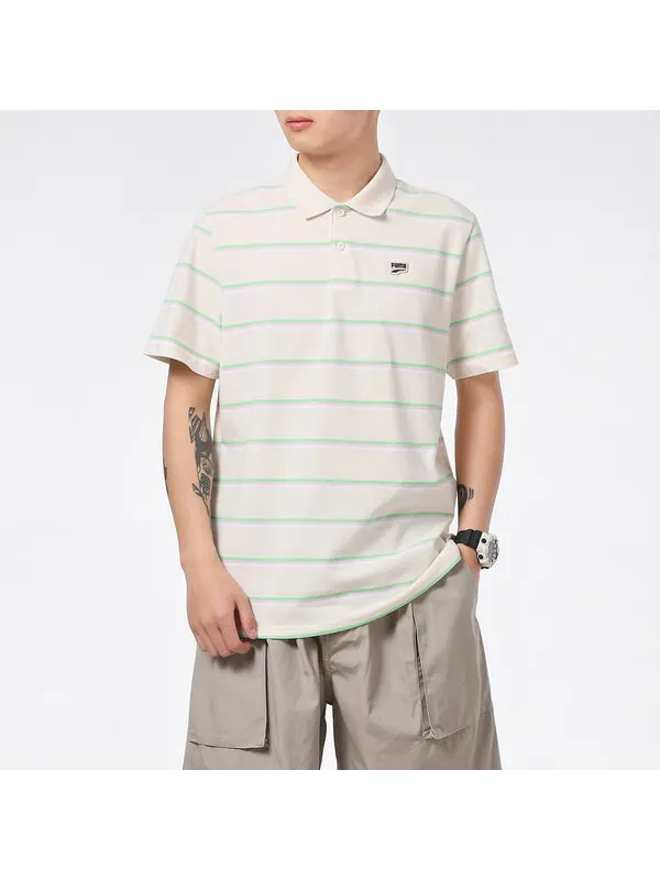 Рубашка поло downtown stripe polo tee shirt 'beige' Puma — изображение 3 из 4, бежевый/зеленый