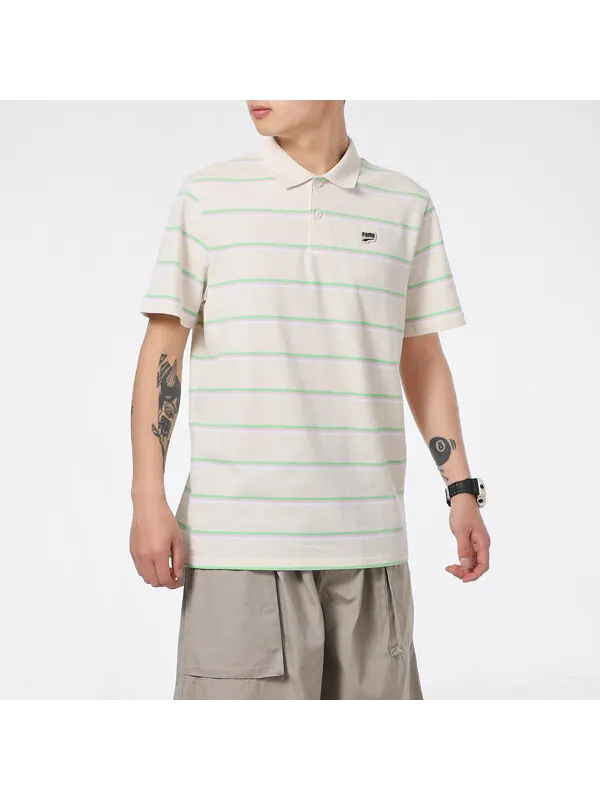 Рубашка поло downtown stripe polo tee shirt 'beige' Puma — изображение 4 из 4, бежевый/зеленый