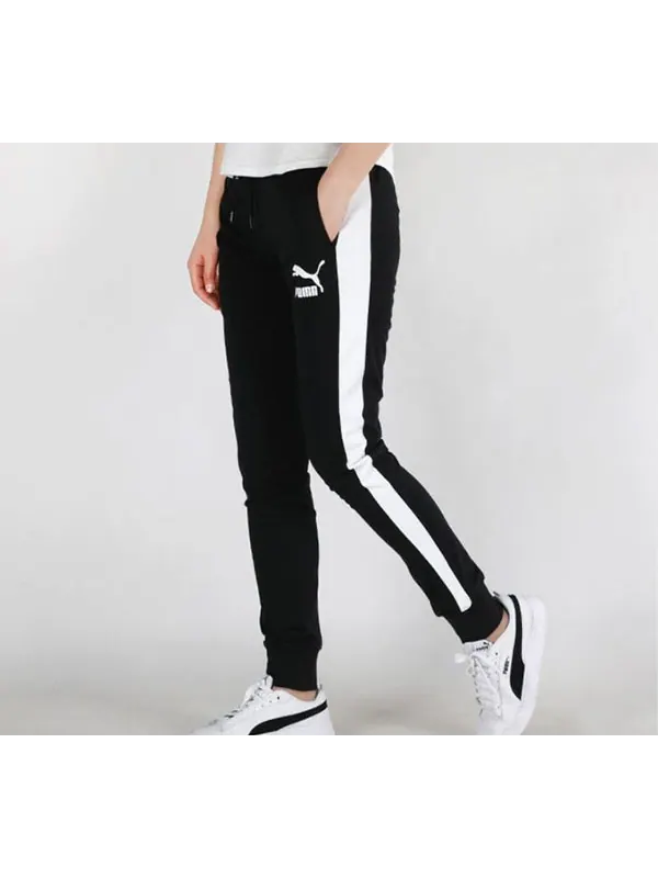 Брюки iconic t7 track pants 'black' Puma — изображение 3 из 4, черный/белый