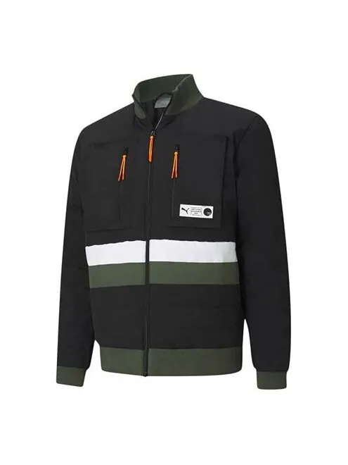 Куртка parquet quilted puffer basketball winter jacket 'black green' Puma — изображение 1 из 2, черный/зеленый/белый