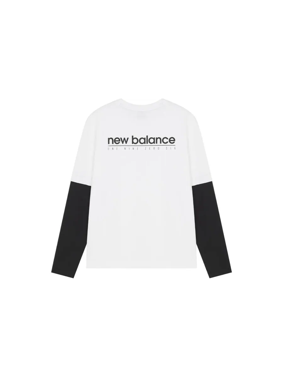 Футболка New Balance Classic Long Sleeve Tee 'White Black' — изображение 2 из 4, белый