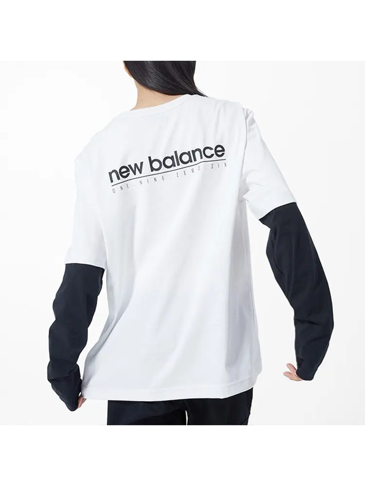 Футболка New Balance Classic Long Sleeve Tee 'White Black' — изображение 4 из 4, белый