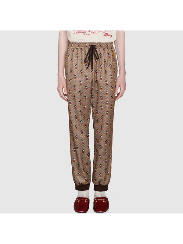 Брюки Gucci x Disney Mickey, мужские, с принтом Mickey Mouse — изображение 3 из 4, коричневый