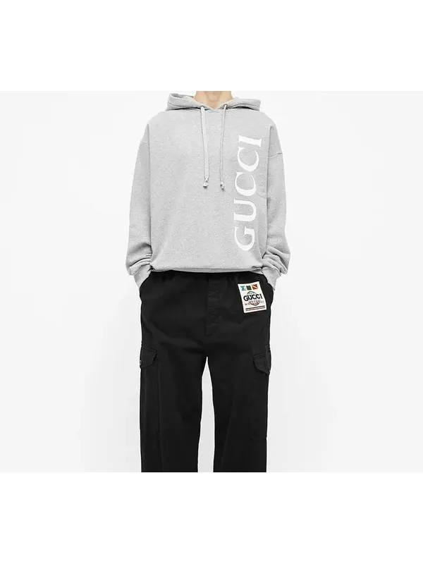 Толстовка Gucci men's large logo cotton gray, мужская, серая — изображение 2 из 4, серый