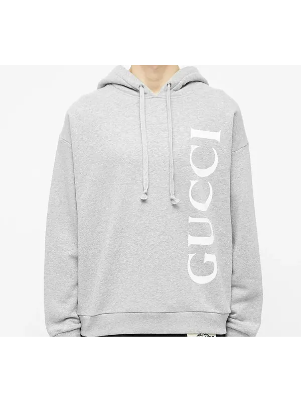 Толстовка Gucci men's large logo cotton gray, мужская, серая — изображение 3 из 4, серый