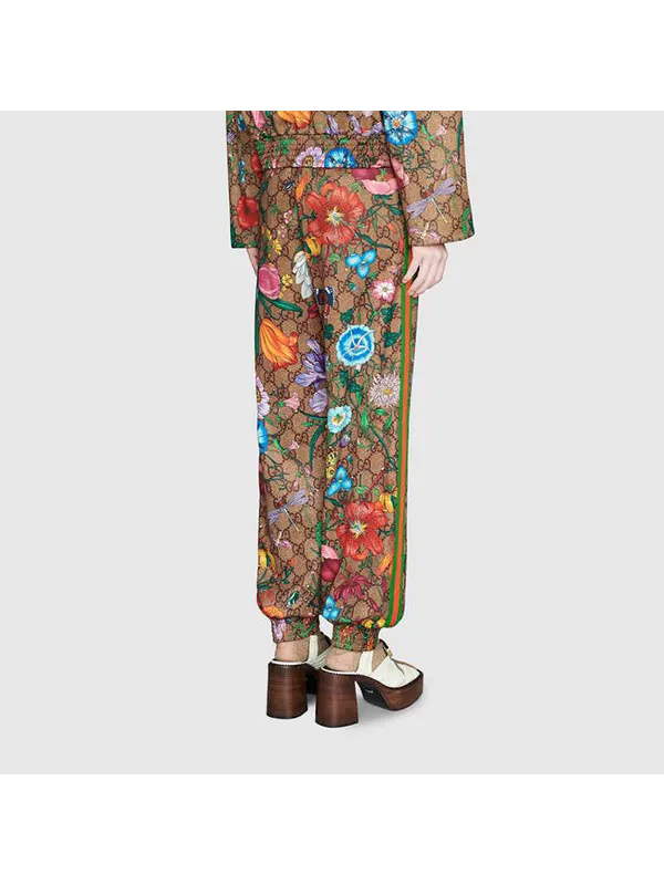 Брюки Gucci Flora GG Supreme Pattern Track Pants, с принтом — изображение 3 из 4, коричневый