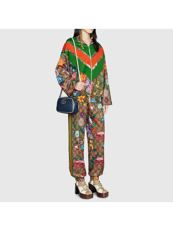 Брюки Gucci Flora GG Supreme Pattern Track Pants, с принтом — изображение 4 из 4, коричневый