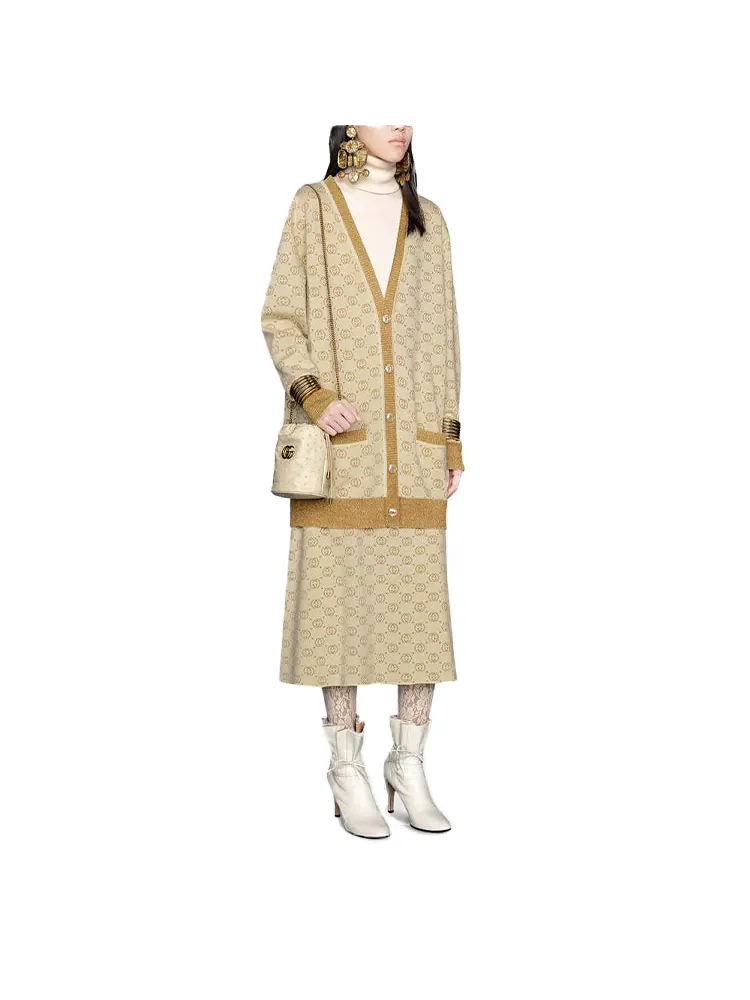 Кардиган Gucci GG Silk Wool, свободный крой — изображение 2 из 4, золото