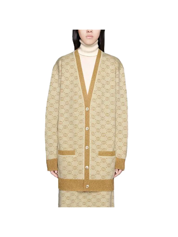 Кардиган Gucci GG Silk Wool, свободный крой — изображение 3 из 4, золото