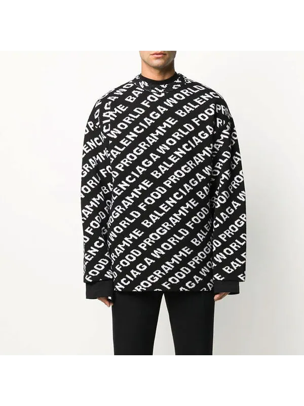Свитер world food programme allover sweater 'black' Balenciaga — изображение 2 из 3, черный