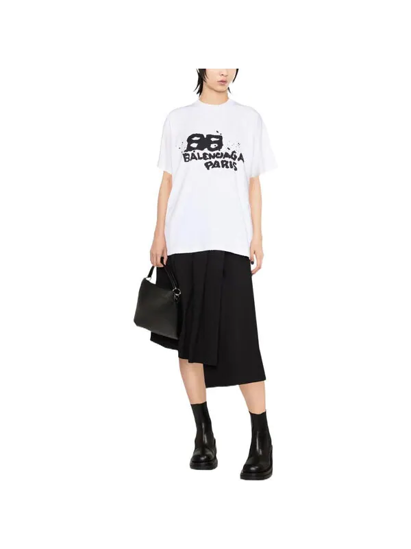 Футболка hand-drawn bb icon t-shirt medium fit 'white' Balenciaga — изображение 2 из 4, белый/черный