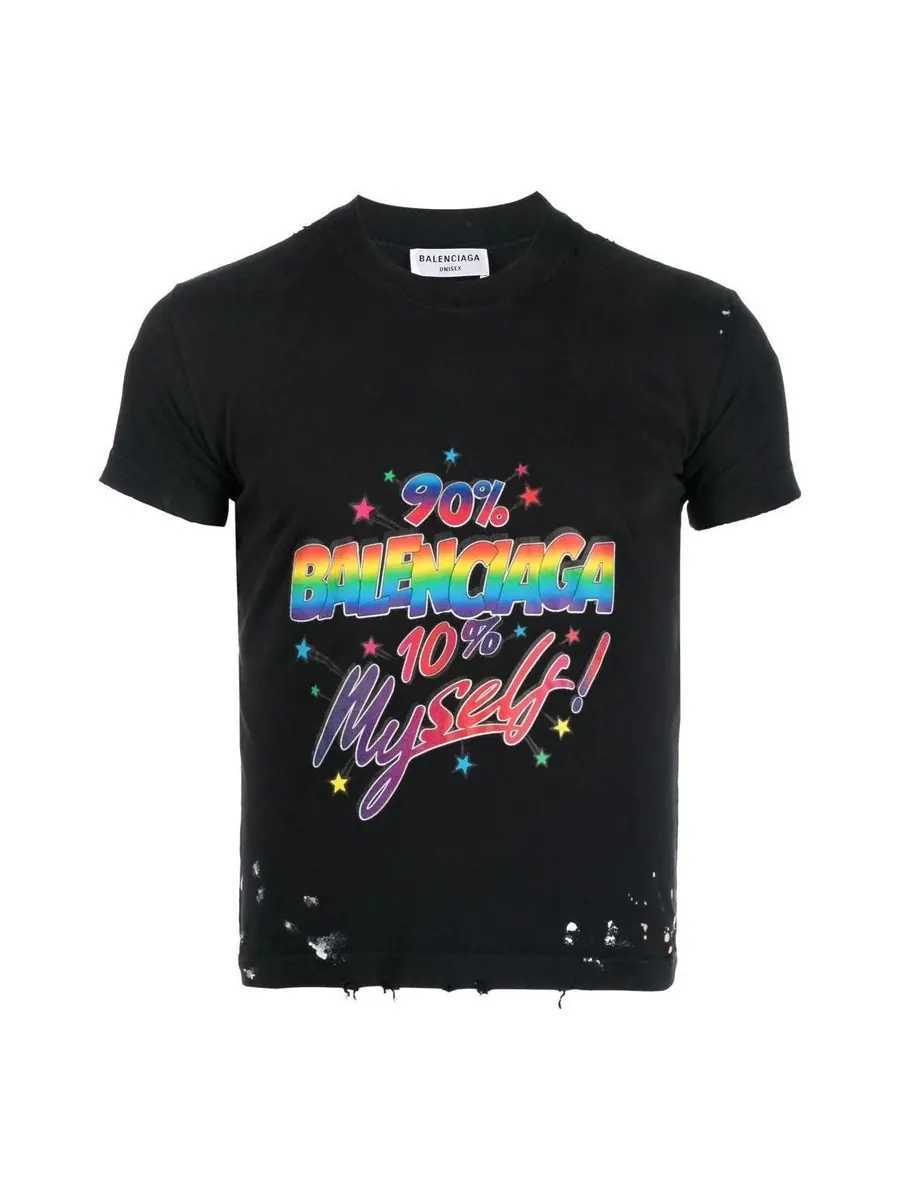 Футболка Balenciaga Small-Fit Distressed Graphic Jersey T-Shirt 'Washed Black' — изображение 1 из 4, черный