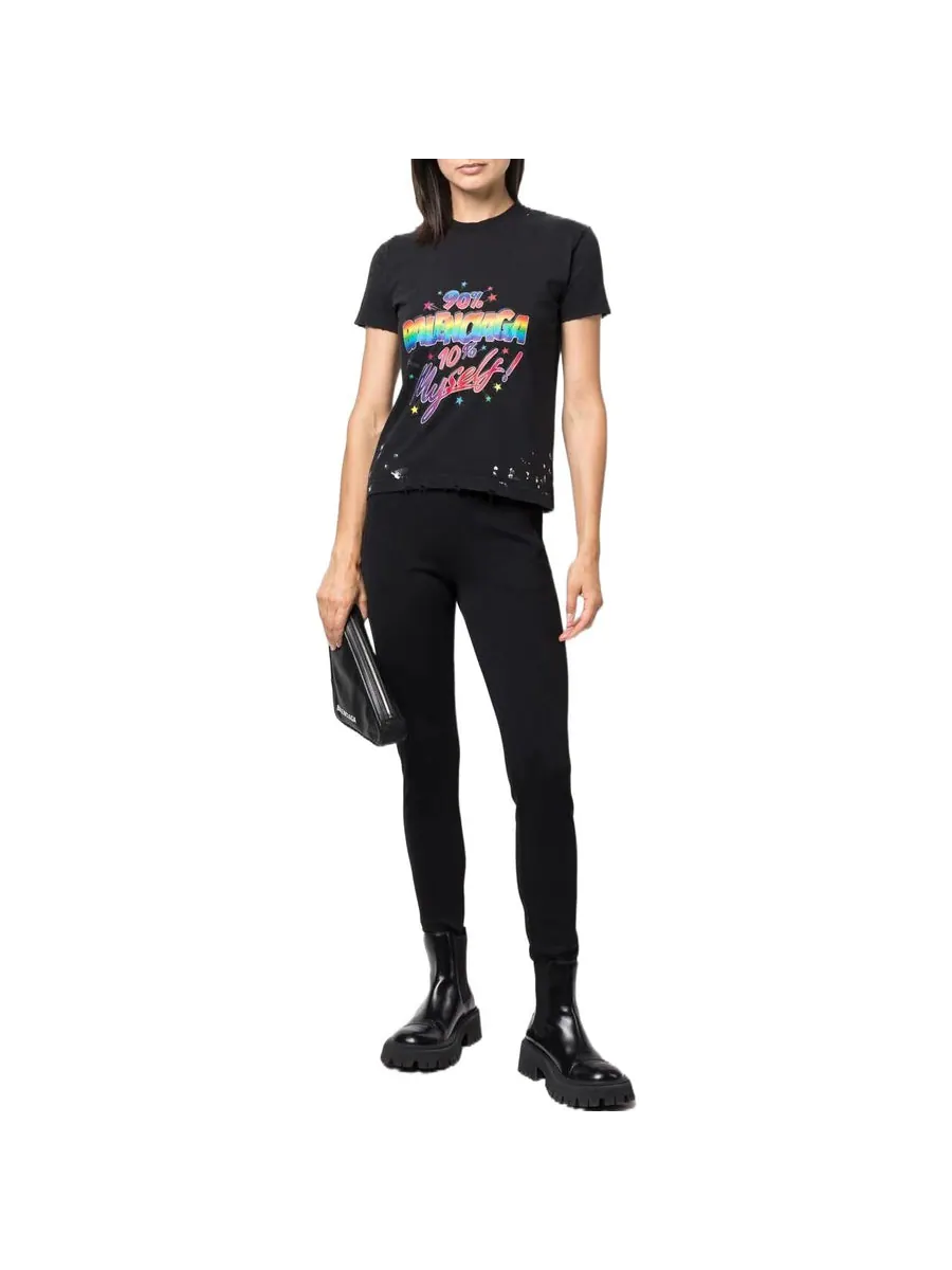 Футболка Balenciaga Small-Fit Distressed Graphic Jersey T-Shirt 'Washed Black' — изображение 2 из 4, черный