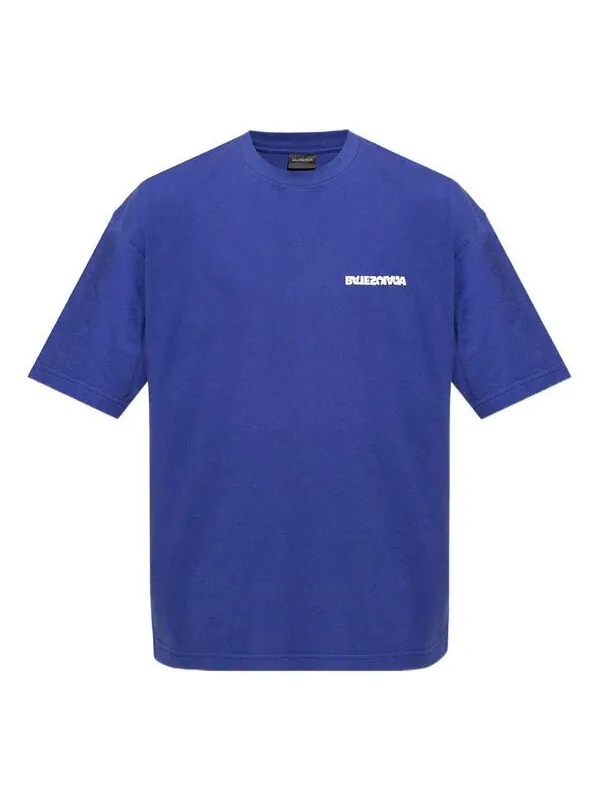 Футболка logo t-shirt medium fit 'indigo' Balenciaga — изображение 1 из 4, синий