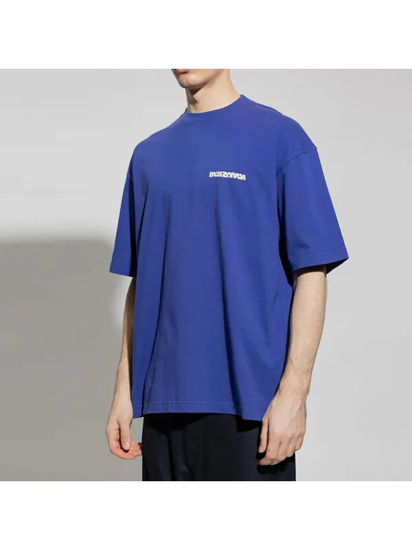 Футболка logo t-shirt medium fit 'indigo' Balenciaga — изображение 4 из 4, синий