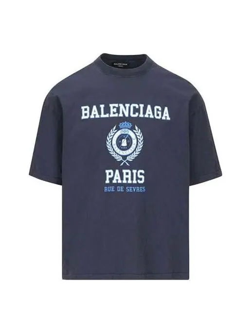 Футболка varsity logo short sleeve t-shirt 'navy' Balenciaga — изображение 1 из 4, темно-синий
