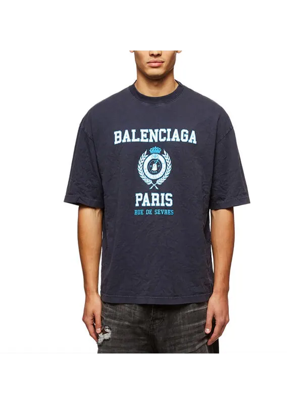 Футболка varsity logo short sleeve t-shirt 'navy' Balenciaga — изображение 3 из 4, темно-синий