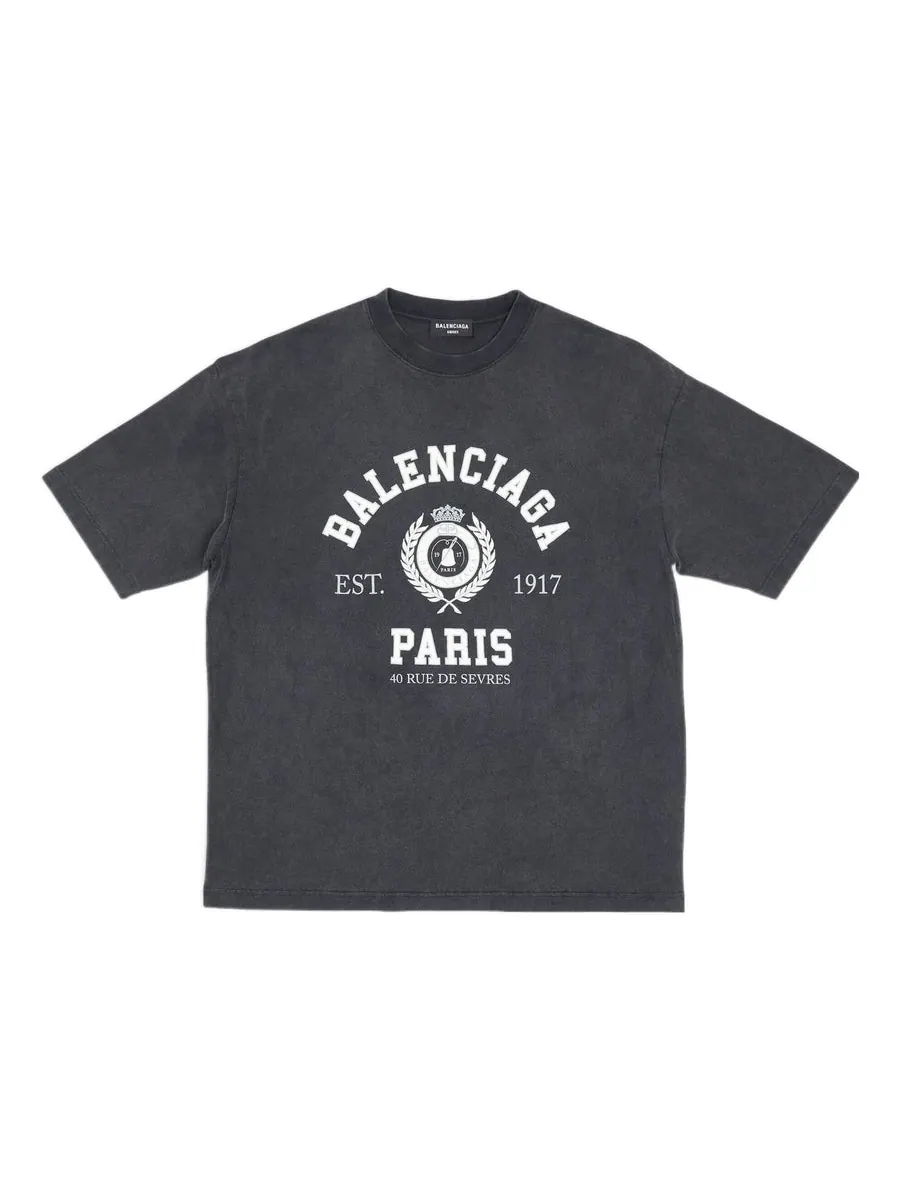 Футболка Balenciaga Varsity Logo Short Sleeve T-Shirt 'Washed Black' — изображение 1 из 6, черный