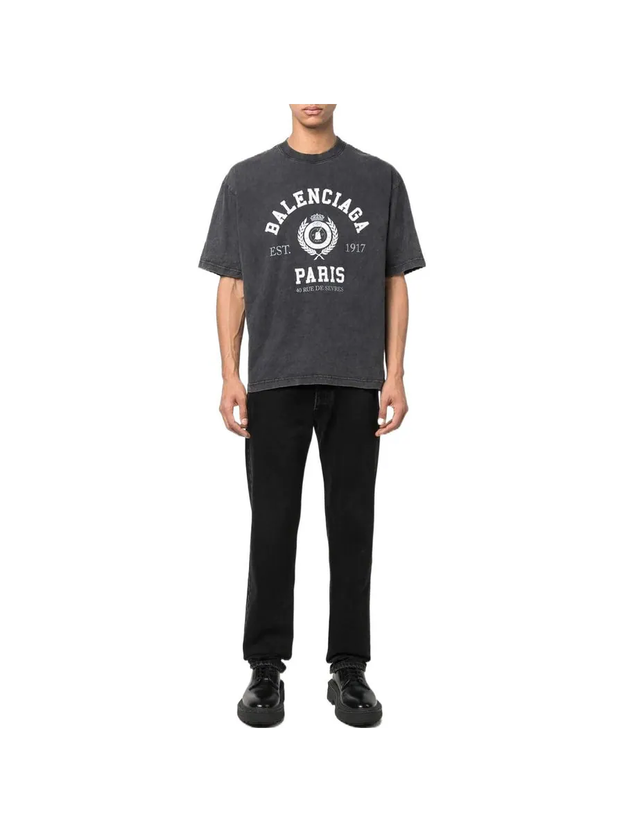 Футболка Balenciaga Varsity Logo Short Sleeve T-Shirt 'Washed Black' — изображение 3 из 6, черный
