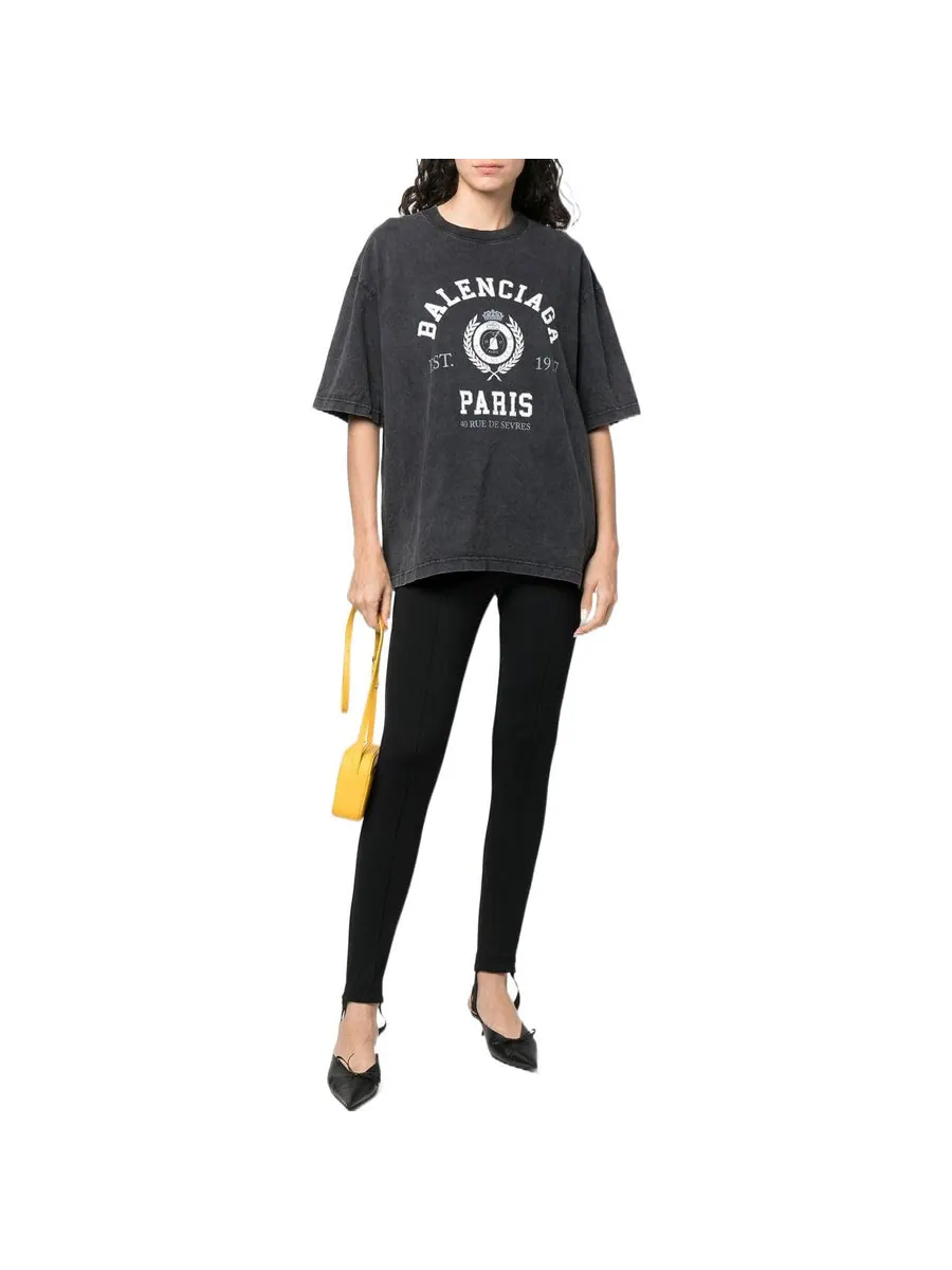 Футболка Balenciaga Varsity Logo Short Sleeve T-Shirt 'Washed Black' — изображение 4 из 6, черный