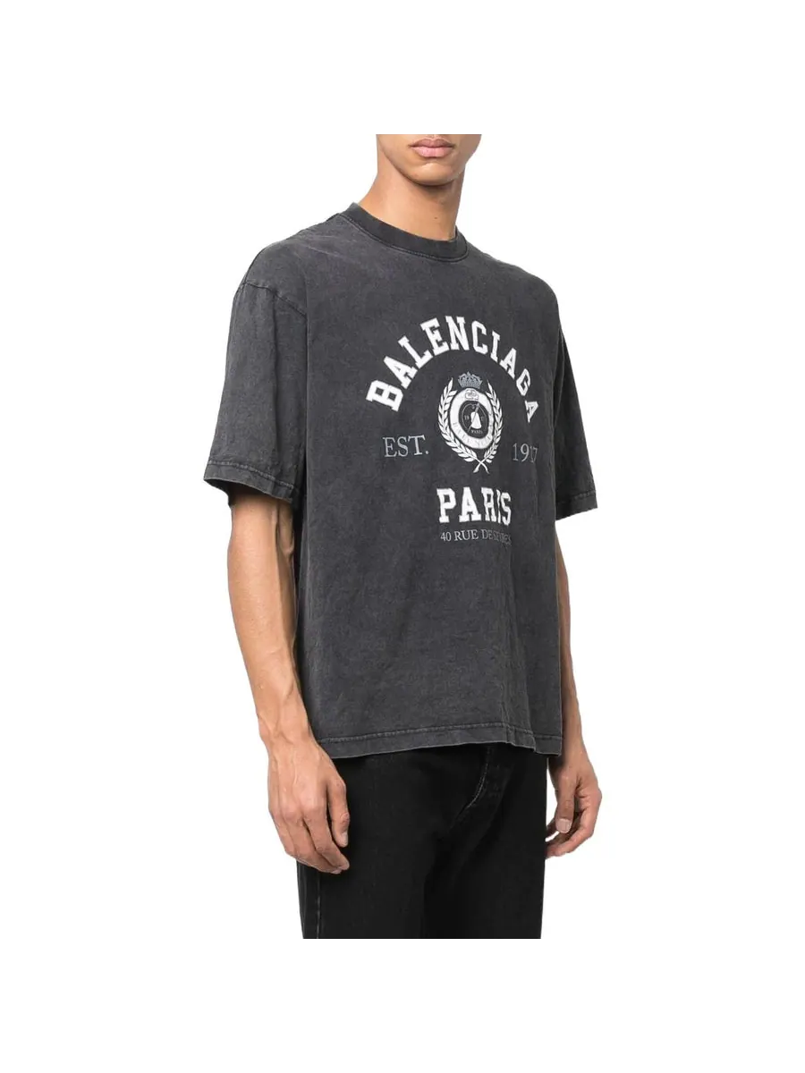 Футболка Balenciaga Varsity Logo Short Sleeve T-Shirt 'Washed Black' — изображение 5 из 6, черный
