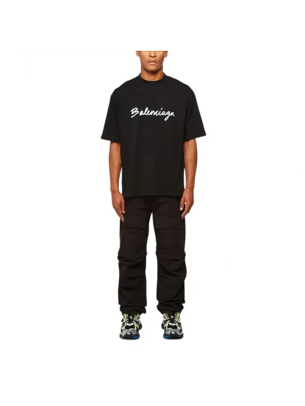 Футболка script logo t-shirt 'black white' Balenciaga — изображение 3 из 4, черный/белый