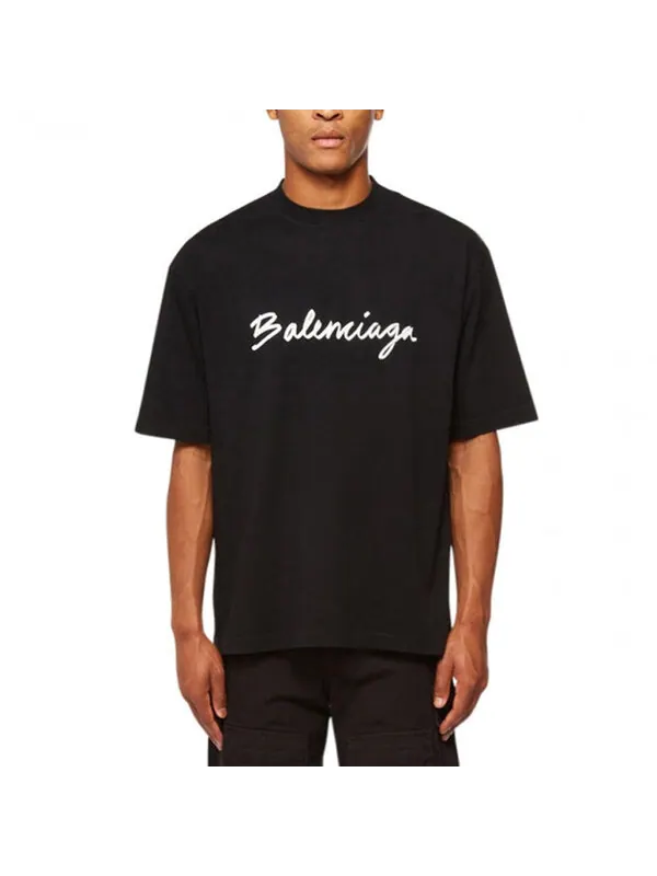 Футболка script logo t-shirt 'black white' Balenciaga — изображение 4 из 4, черный/белый