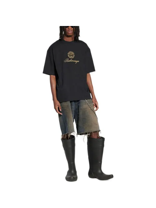 Футболка qixi crest t-shirt medium fit 'black' Balenciaga — изображение 3 из 4, черный