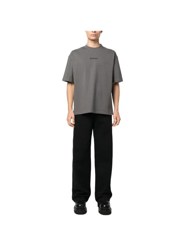 Футболка embroidered-logo cotton t-shirt 'grey' Balenciaga — изображение 2 из 4, серый