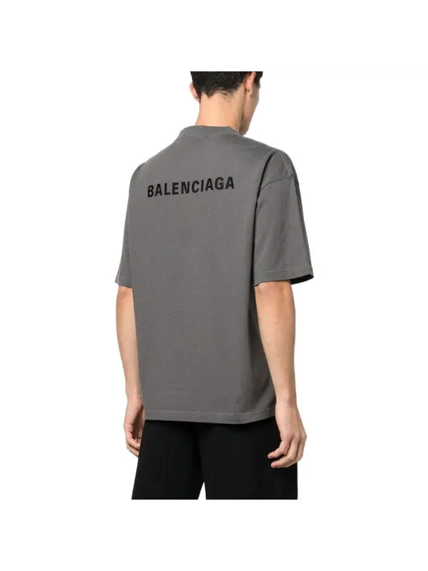 Футболка embroidered-logo cotton t-shirt 'grey' Balenciaga — изображение 3 из 4, серый