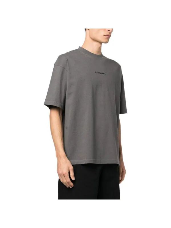 Футболка embroidered-logo cotton t-shirt 'grey' Balenciaga — изображение 4 из 4, серый