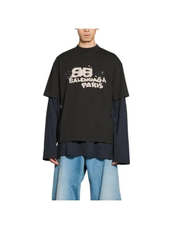 Футболка hand-drawn bb icon t-shirt medium fit 'black' Balenciaga — изображение 3 из 4, черный
