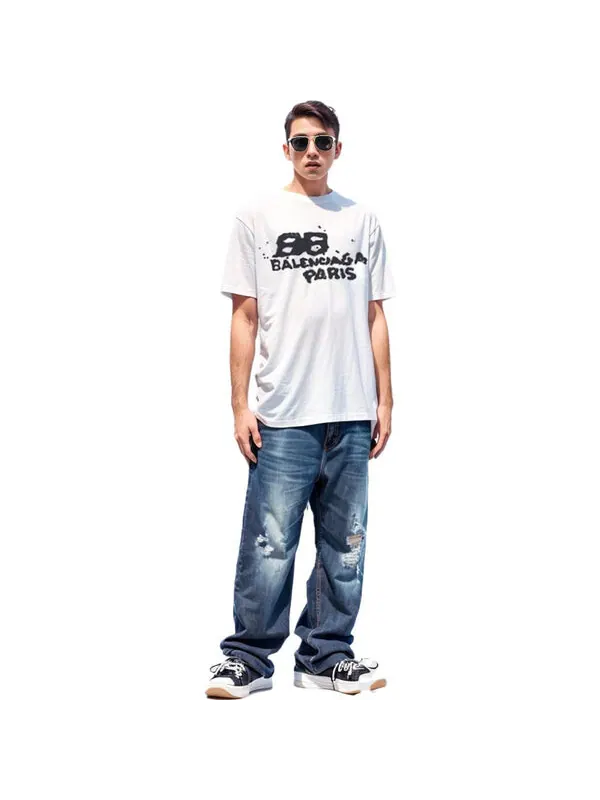 Футболка hand-drawn bb icon t-shirt medium fit 'white black' Balenciaga — изображение 3 из 4, белый/черный