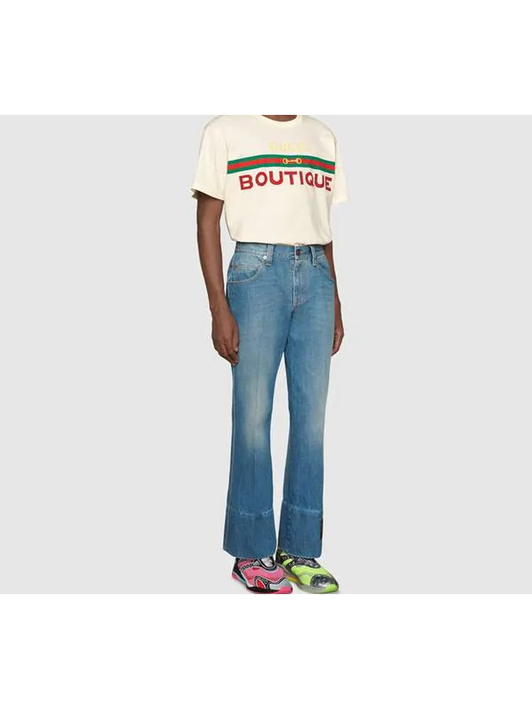 Футболка Gucci Boutique Ribbon Horse Buckle Printed, свободный крой — изображение 5 из 7, бежевый