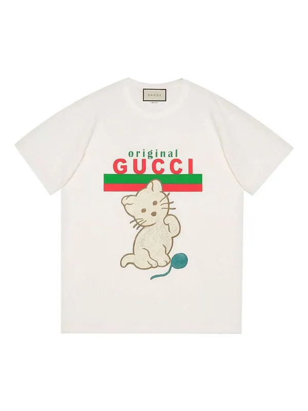 Футболка Gucci cat sticker letter, с принтом — изображение 1 из 1, белый
