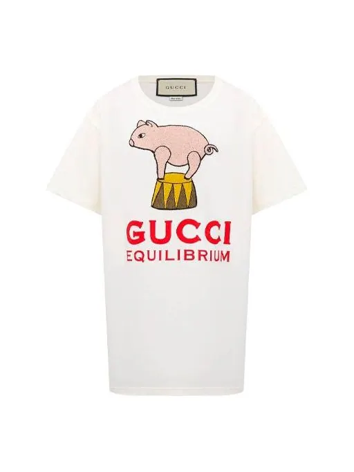 Футболка Gucci Equilibrium, принт с поросенком — изображение 1 из 3, бежевый